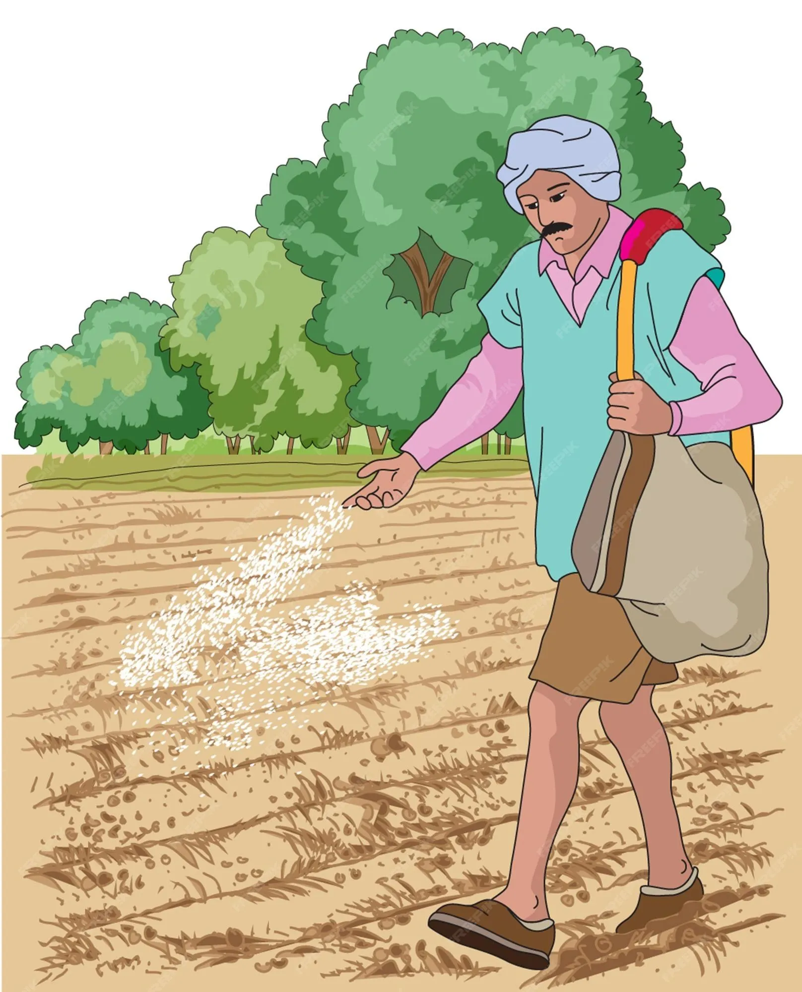Agricultor sembrando semillas en el campo | Vector Premium