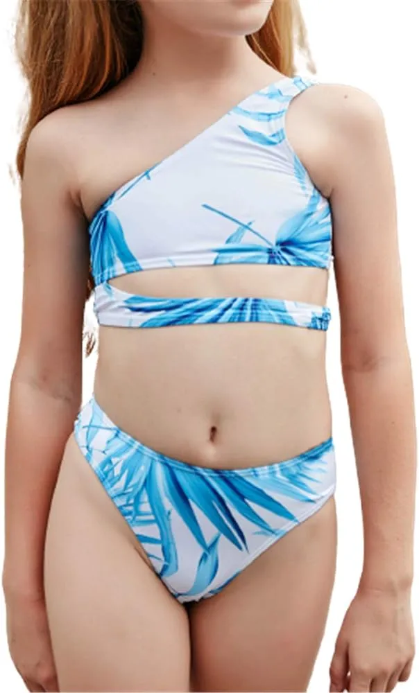 Amazon.com: Traje de baño de verano para niña adolescente, lindo hombro  descubierto, estampado de hojas, bikini de dos piezas, traje de baño de 2  piezas, trajes de tankini de 9 a 15