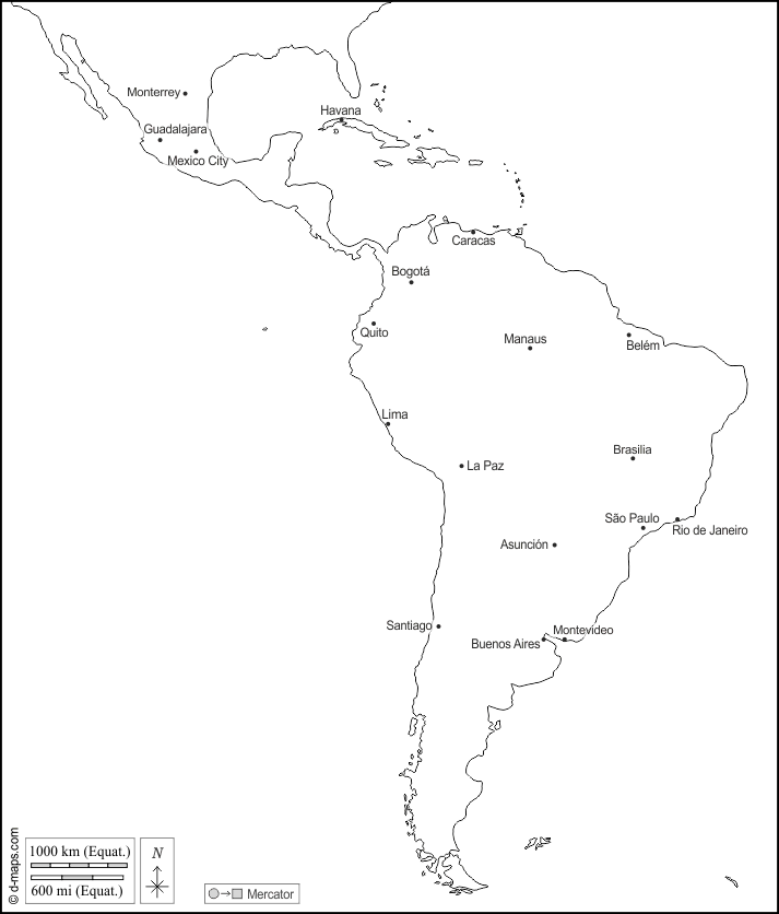 América Latina: Mapa gratuito, mapa mudo gratuito, mapa en blanco ...