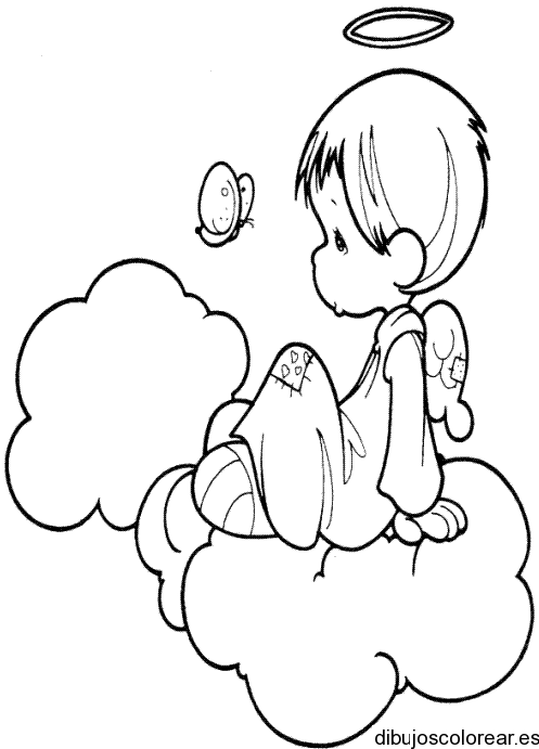 Dibujo de un ángel sentado en una nube | Dibujos para Colorear