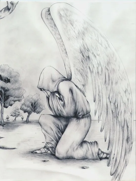 Dibujos de angeles tristes a lapiz - Imagui