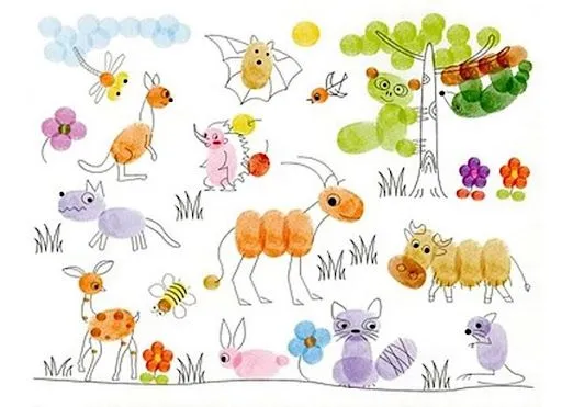 Animales hechos con dáctilo pintura preescolar | pintar y jugar ...