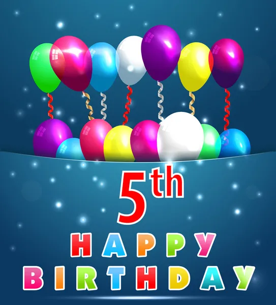 5 años tarjeta del feliz cumpleaños con globos y cintas, quinto ...