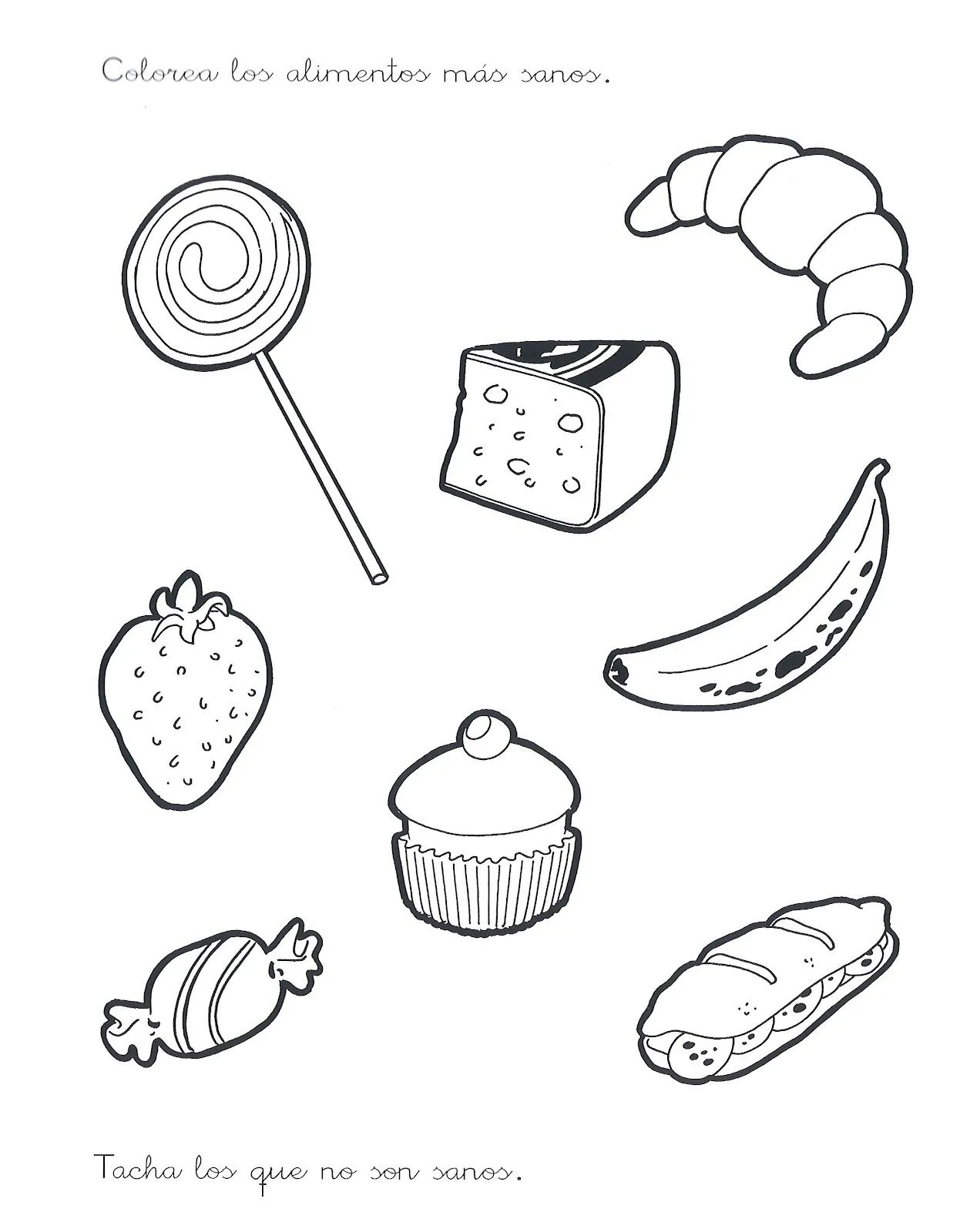 Imagenes de comida saludable y chatarra para colorear - Imagui