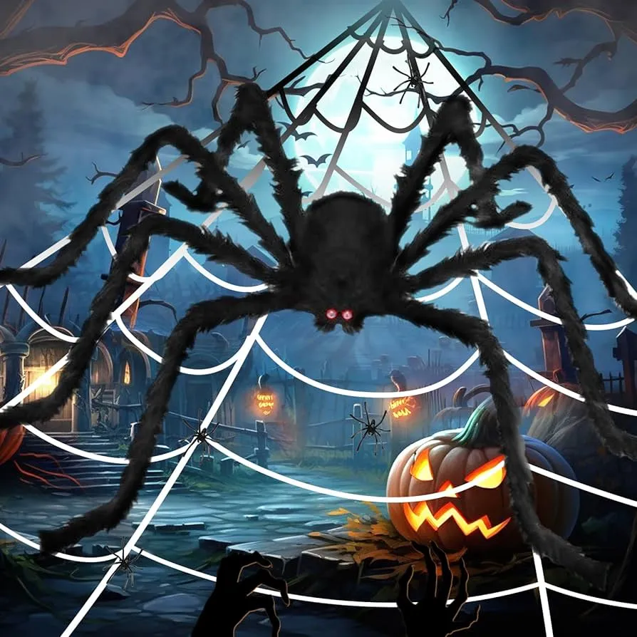 Apsung - Decoraciones de Tela de araña de Halloween de 7m+araña Gigante  Peluda y aterradora Falsa de 150cm, 2 arañas pequeñas y telaraña para  decoración de Halloween, jardín, césped, Fiesta, hogar :