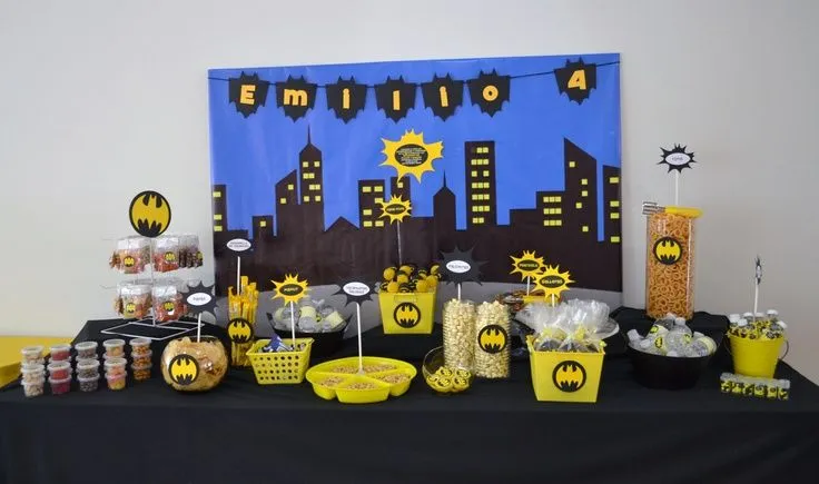 Mesa de dulces y snacks de Batman. | FIESTAS | Pinterest | Mesas ...