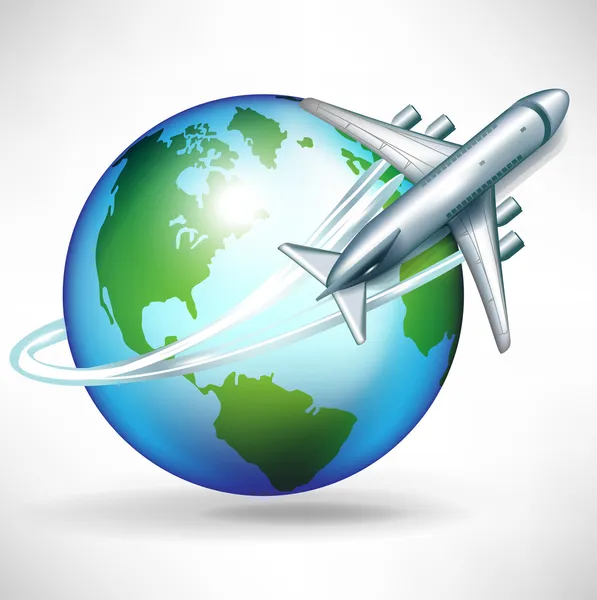 Avión dando vueltas alrededor del mundo — Vector stock © corneliap ...