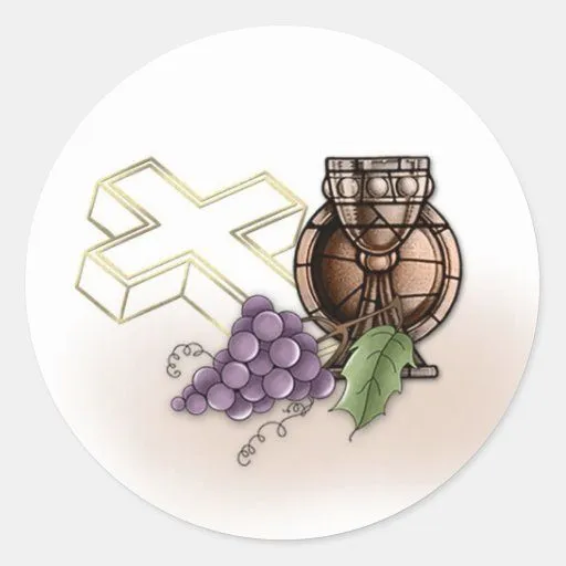 Primera cáliz de la comunión, cruz, uvas pegatina redonda | Zazzle