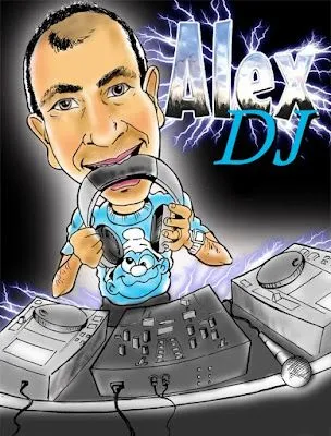 Caricatura divertida do DJ Alex.