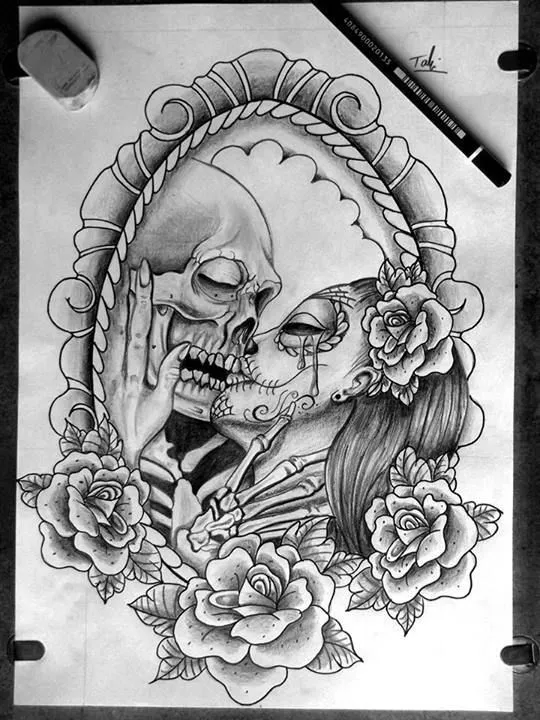 catrina and skull sketch tattoo | skull addict | Pinterest | Skull ...