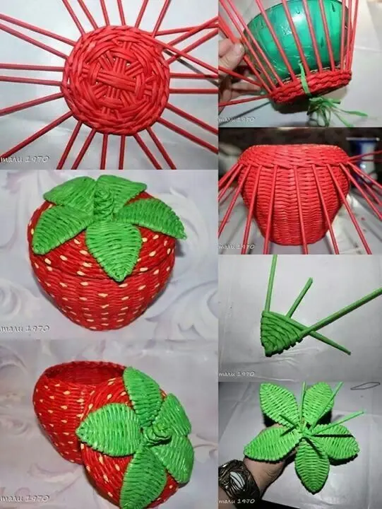 Como hacer una cesta con forma de fresa con rulos de periódico ...
