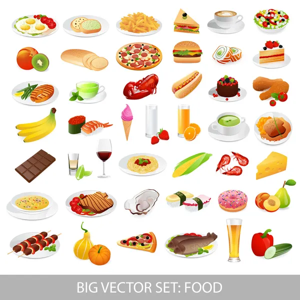 Gran conjunto de vectores: iconos de los alimentos aislados ...