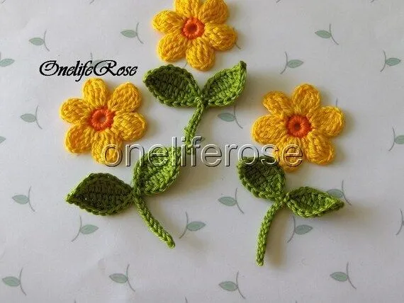 Crochet flores hojas con tallos por OnelifeRosen en Etsy