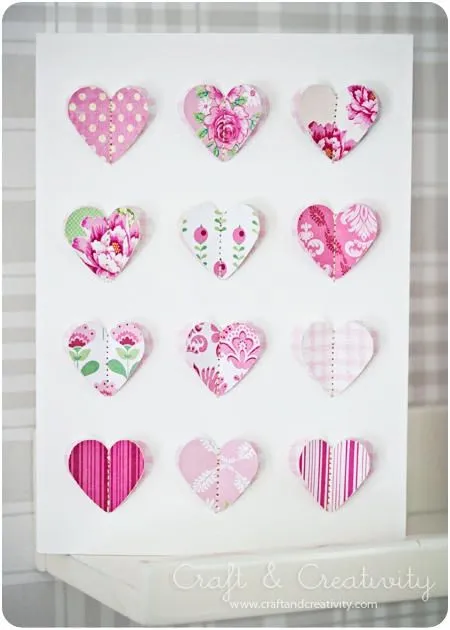 cuadro con corazones de papel | Manualidades | Pinterest
