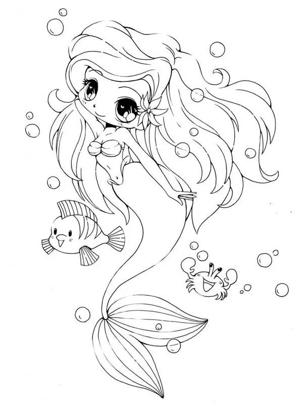 mermaids chibi Colouring Pages
