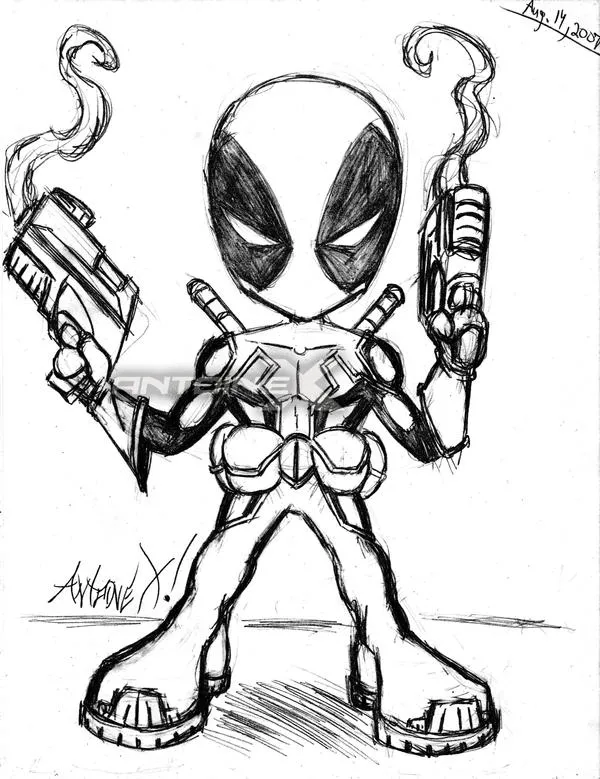 Deadpool Chibi Sketch by ~ANTOINE-X on deviantART