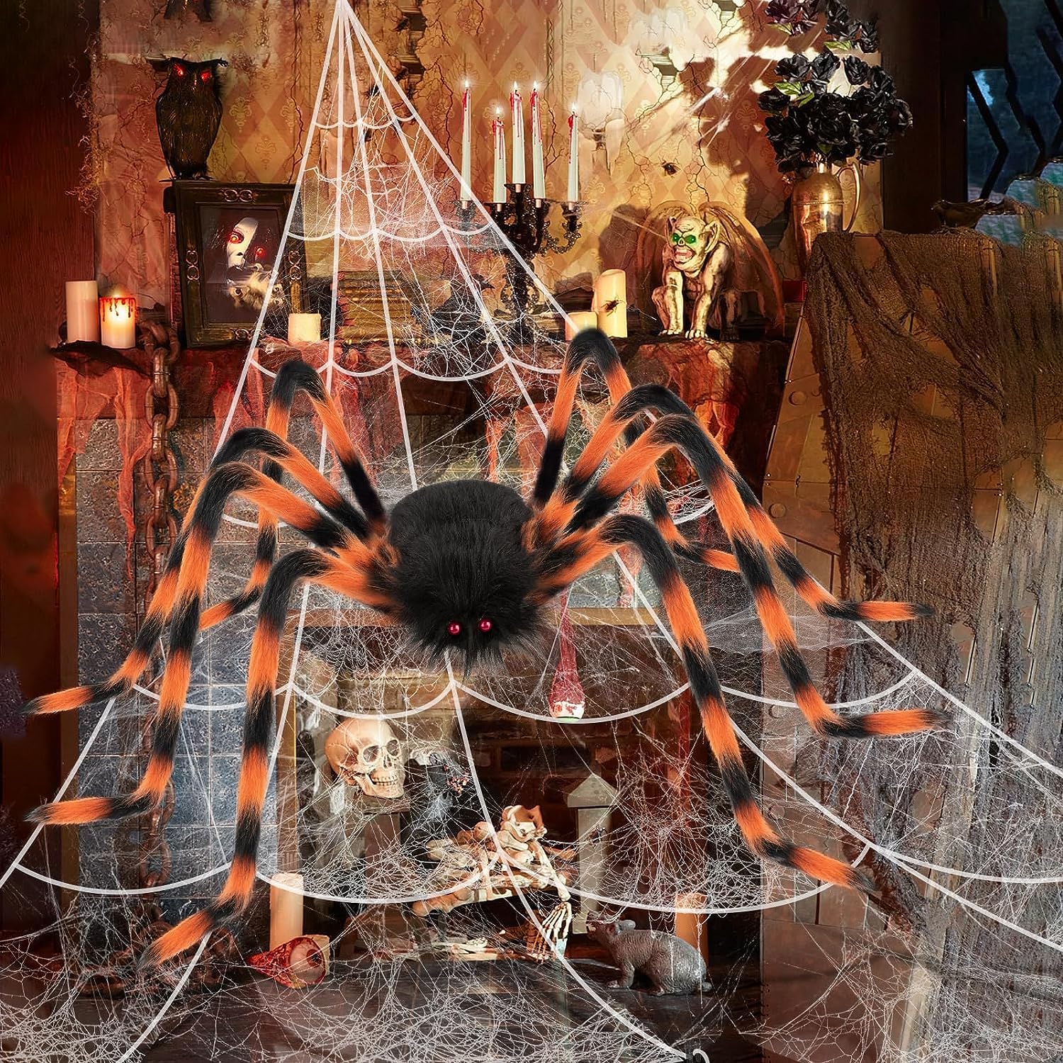 Decoraciones de Halloween Tela de araña,Telaraña Hallowee,Tela de araña de  Halloween de 5m +