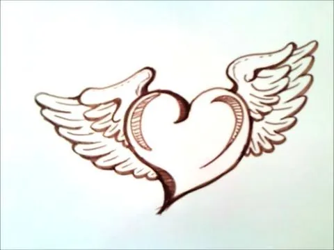 como dibujar un corazon con alas paso a paso | como dibujar un ...