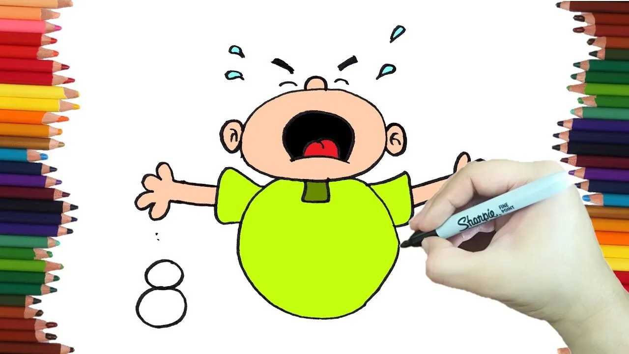 Como dibujar un NIÑO LLORANDO a partir DEL NUMERO 8-Dibujos con NUMEROS para  Principiantes MUY FACIL - YouTube