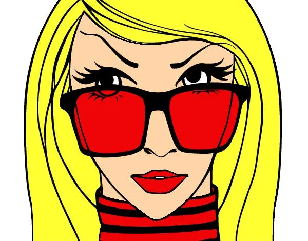 Dibujo de Chica con gafas.Colores:Rojo y negro grisacio pintado ...