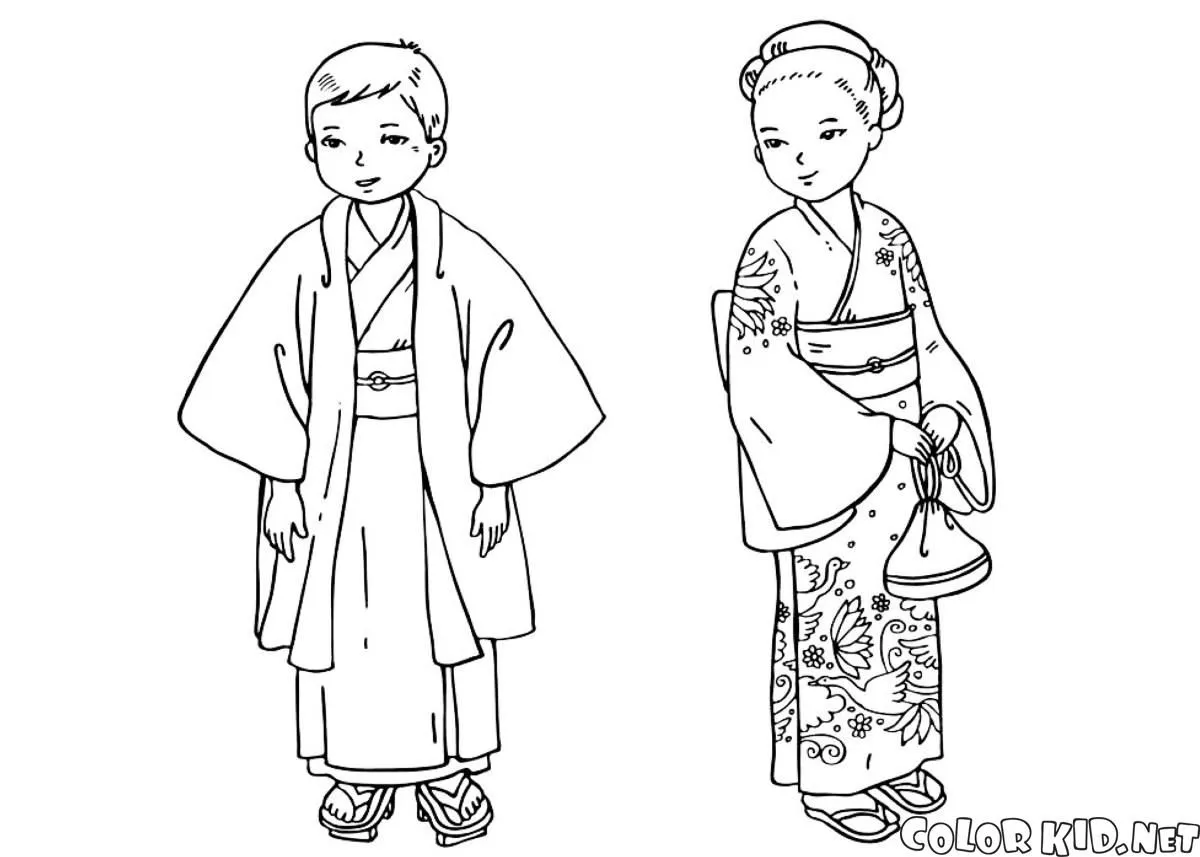 Dibujo para colorear - Niños en trajes tradicionales