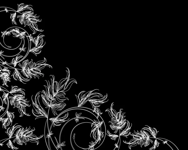 Dibujo floral blanco sobre un fondo negro — Vector stock ...