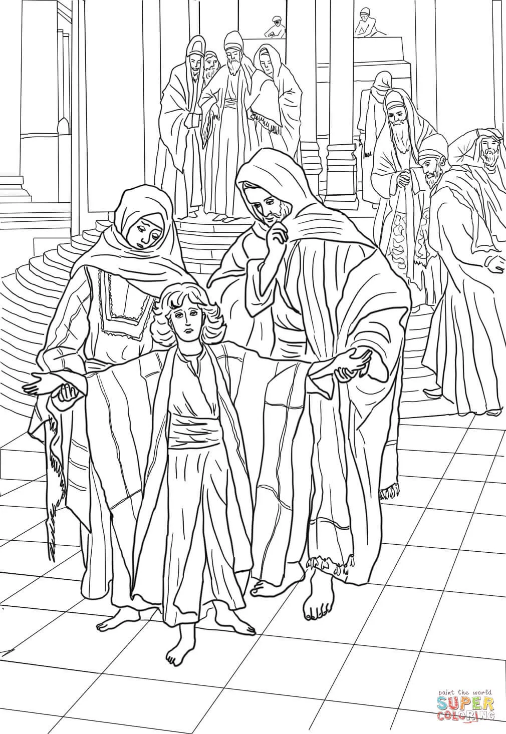 Dibujo de Jesús en el templo a los 12 años para colorear | Dibujos ...