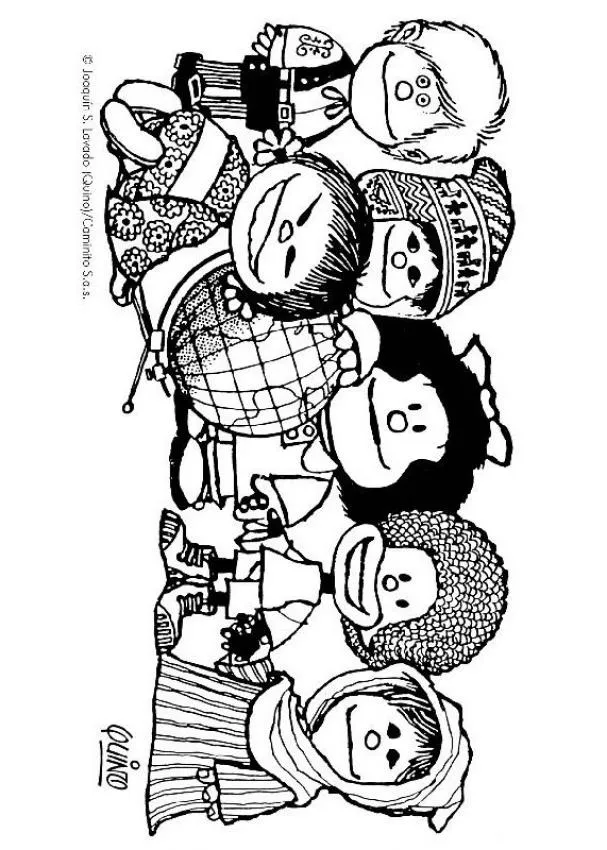 Dibujo de Mafalda y los niños - Dibujos para colorear MAFALDA