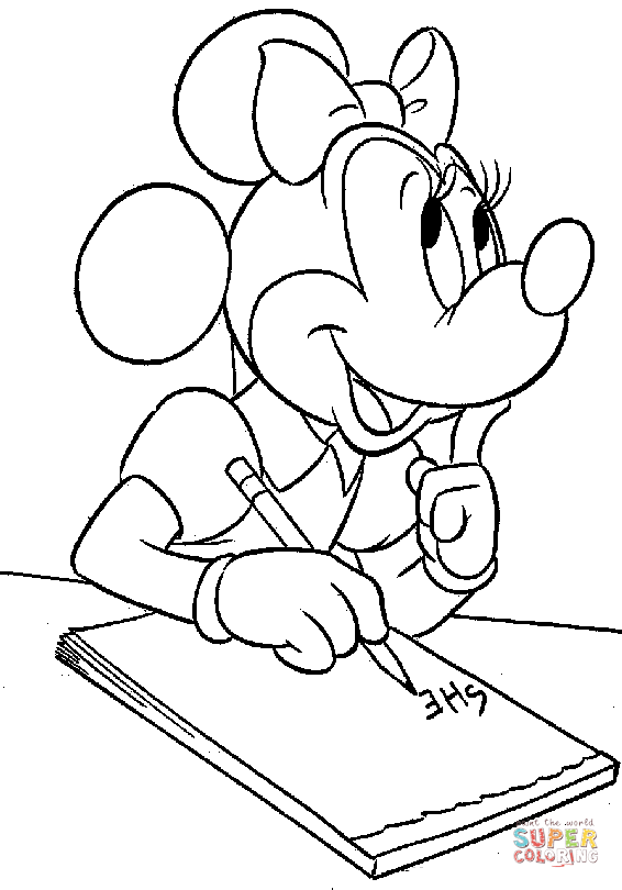 Dibujo de Minnie escribiendo para colorear | Dibujos para colorear ...