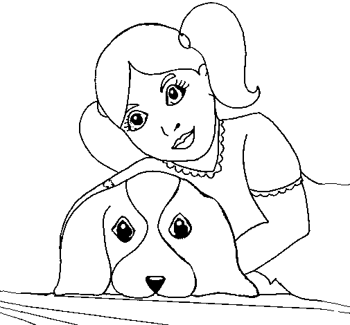 Dibujo de Niña abrazando a su perro para Colorear - Dibujos.net