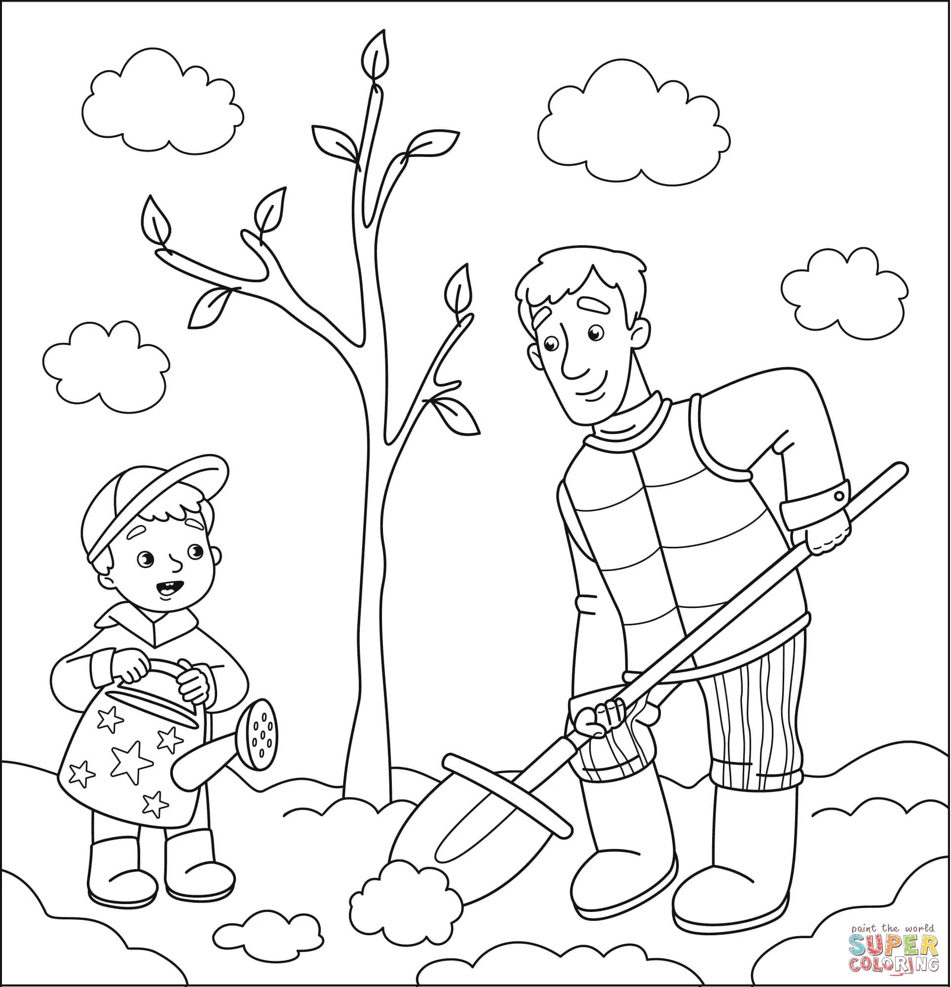 Dibujo de Padre y niño plantando un árbol para colorear | Dibujos para  colorear imprimir gratis