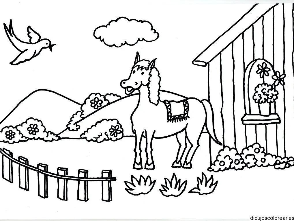 Dibujo de un pony en el patio | Dibujos para Colorear