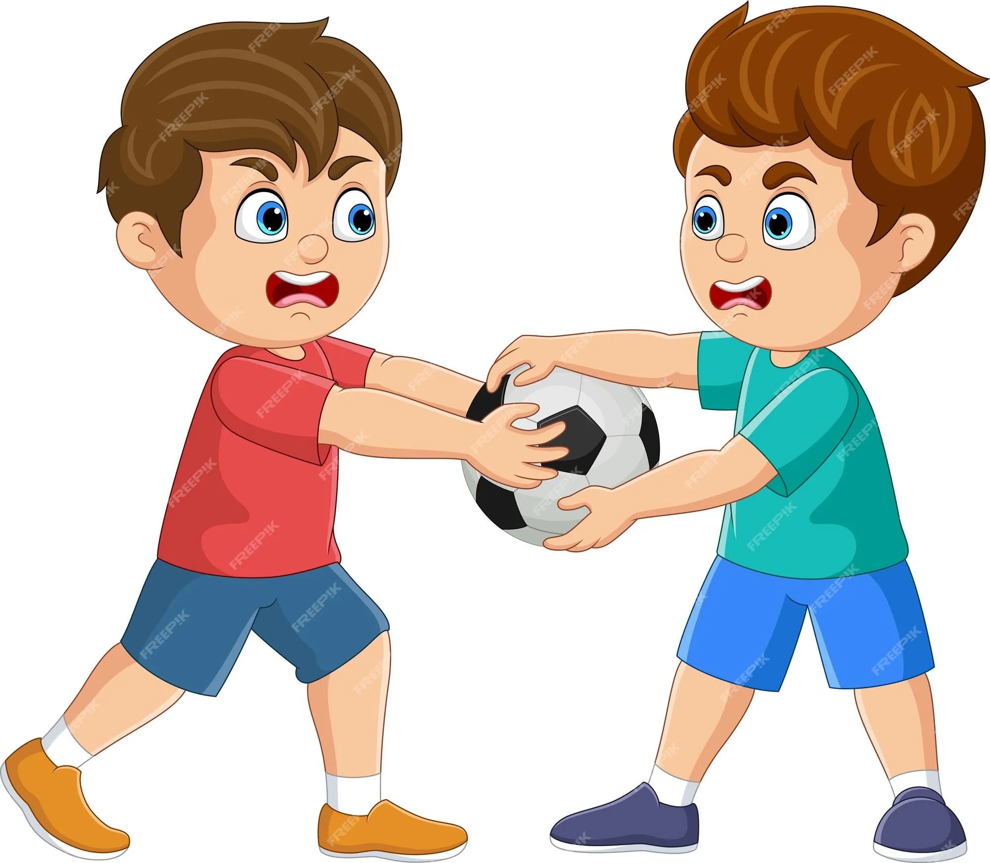 Dibujos animados de dos niños peleando por un balón de fútbol | Vector  Premium