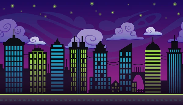 Dibujos animados noche ciudad paisaje — Vector stock © lilu330 ...