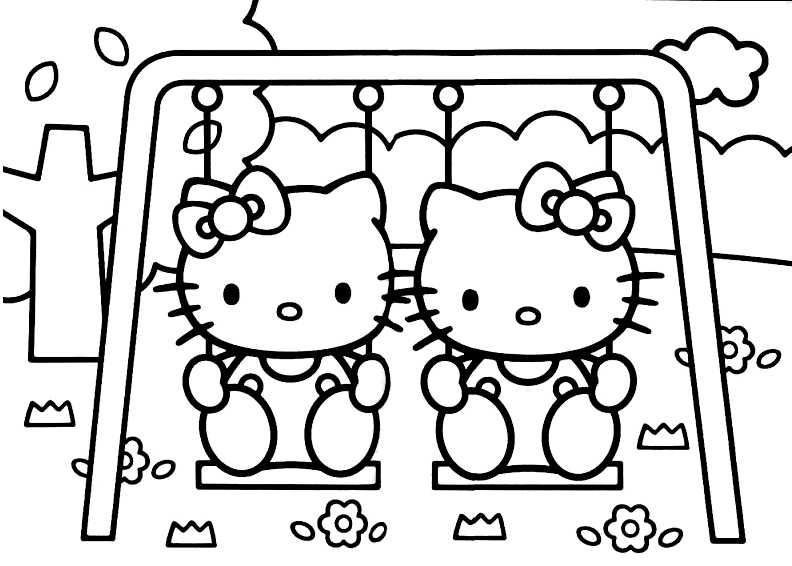 Dibujos para colorear: Hello Kitty en su columpio para colorear