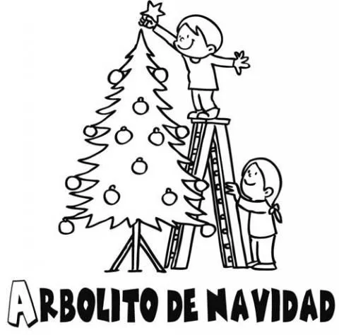Imprimir dibujos para colorear : Niños decorando el árbol