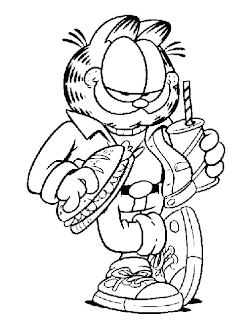 Dibujos de Garfield para colorear: Dibujo de Garfield con un sandwich ...