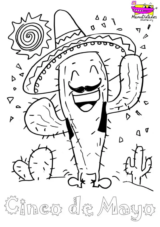 Cactus Mexicano para colorear el 5 de Mayo - Manualidades Infantiles
