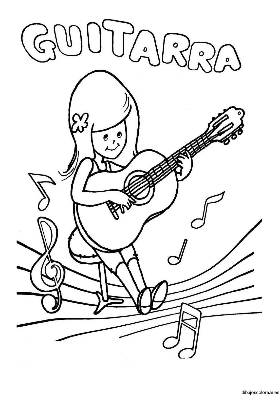 Dibujo de una niña tocando guitarra | Dibujos para Colorear