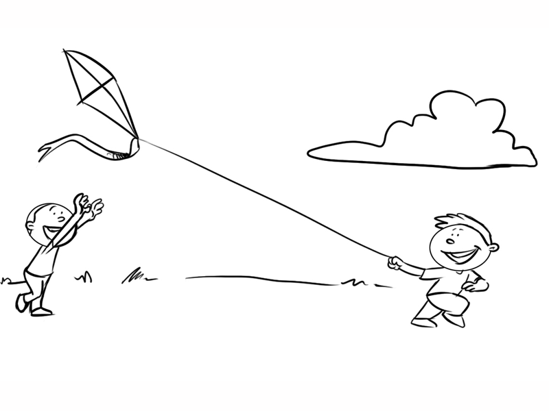 Dibujos de Niños volando una cometa para colorear