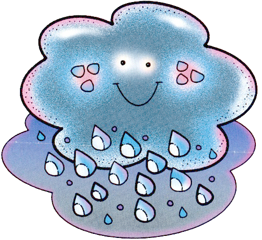 Nube infantil con lluvia en dibujo coloreado