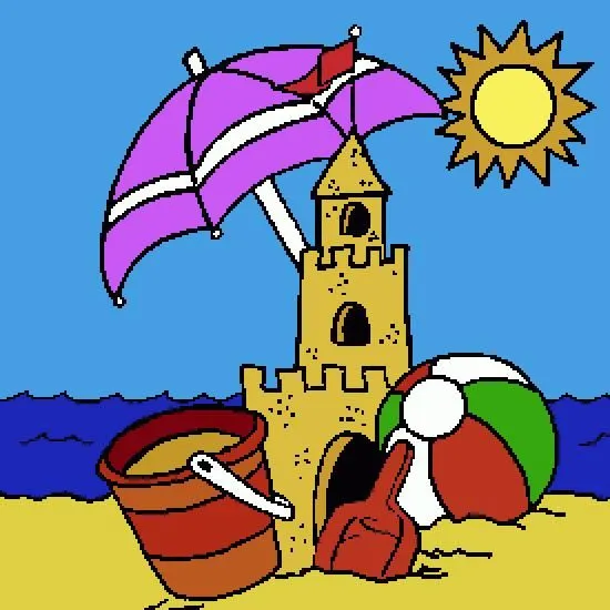 Dibujo vacaciones de verano: un castillo de arena junto al mar ...