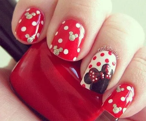 unas disenos Minnie Mouse, Minnie Mouse nail design | Nails ...