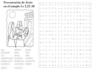 Presentación de Jesús en el templo. Sopa de letras