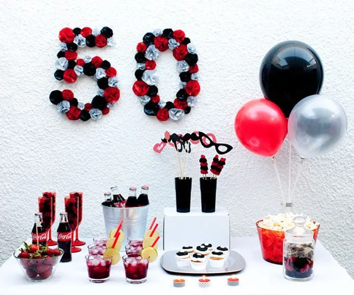 Fiesta 50 cumpleaños en colores blanco, negro y rojo | CUMPLEAÑOS ...