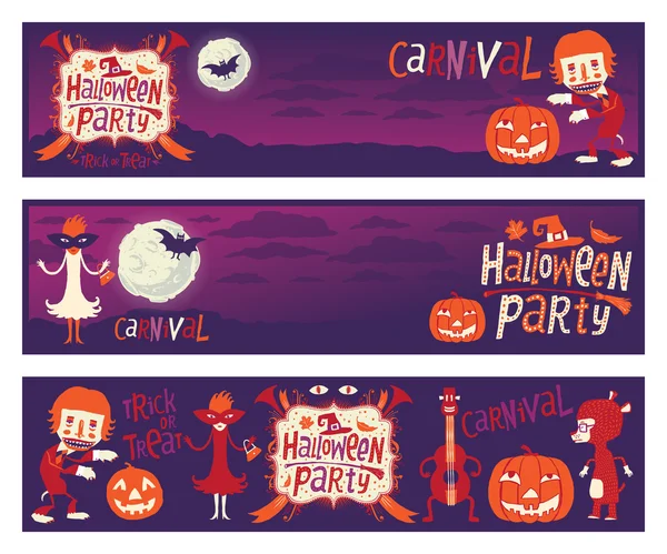 Fiesta de Halloween. conjunto de tres banners vector con ...