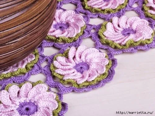 Flor tejida al crochet con diagrama | Crochet y Dos agujas