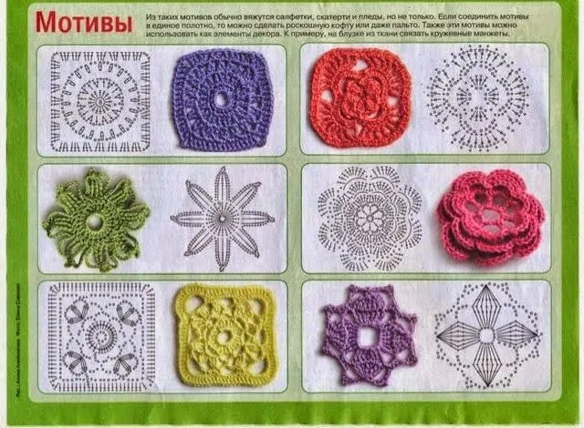 Flores y cuadros para tejer con ganchillo | Crochet y Dos agujas
