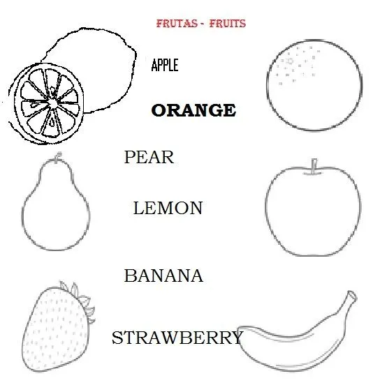 Frutas en inglés para colorear con sus nombres - Imagui