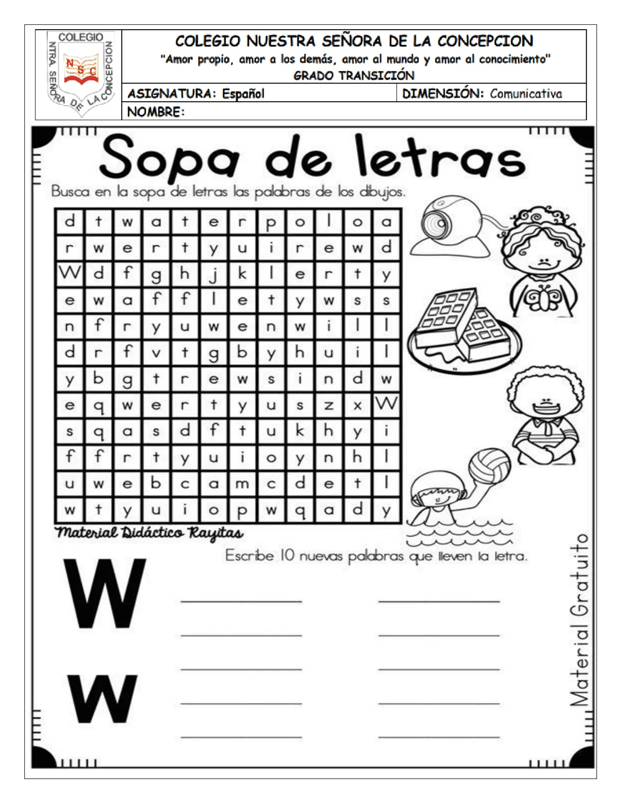 Guia de trabajo letra w para niños | Guías, Proyectos, Investigaciones de  Literatura Universal | Docsity